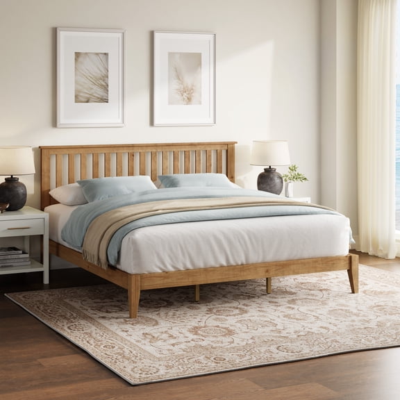 GVCXZBSS Mission Style King Panel Bed - Medium Brown, Solid Wood 7.5 Underbed Clearance