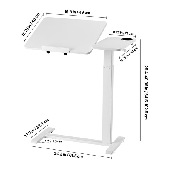 GVCXZBSS Overbed Table Mobile Bedside Table Flip Desktop White
