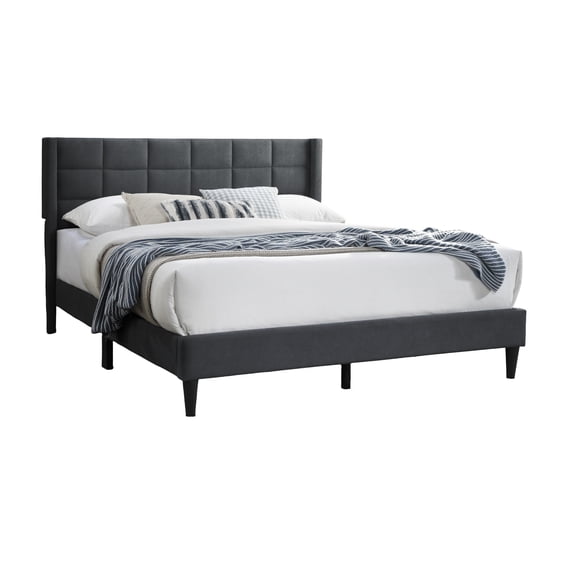 GVCXZBSS Queen Charcoal Linen Upholstered Bed Frame - Box Design Headboard No Box Spring