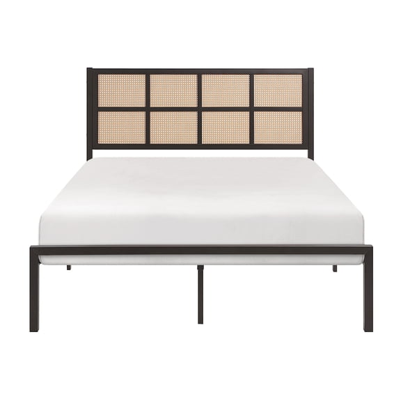 GVCXZBSS Queen Platform Bed - Dark Bronze Faux Cane Headboard - No Box Spring Included