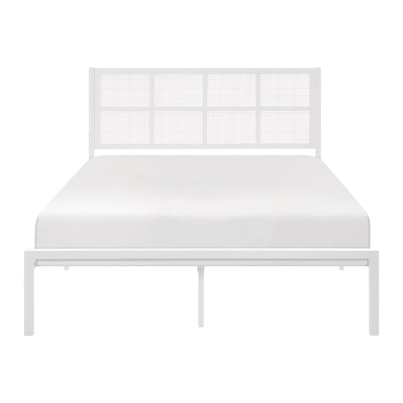 GVCXZBSS Queen Platform Bed - White Faux Cane Headboard - Metal Frame - Box in a Box