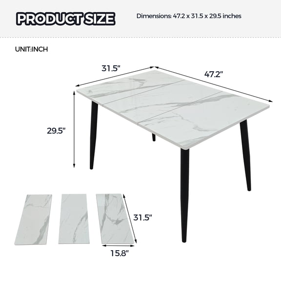 GVCXZBSS Rectangular Dining Table - Seats 4, Wood & Metal, Kitchen/Dining Room