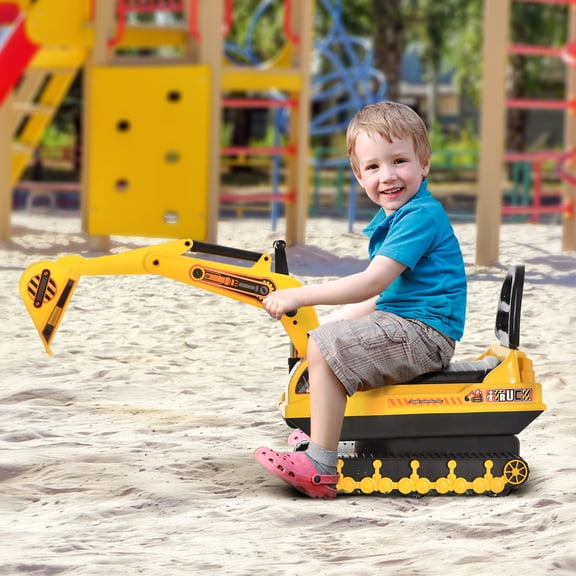 GVCXZBSS Ride On Excavator Toy - 2 in 1 Walker for Toddlers, Yellow & Black
