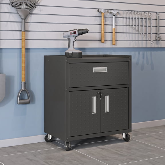 GVCXZBSS Rolling Garage Cabinet - Charcoal Gray - 31.5" Storage Cabinet with Wheels