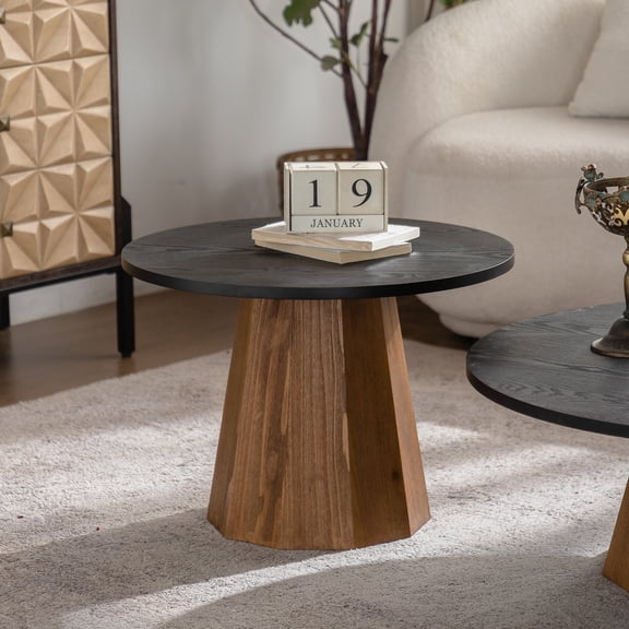 Dokea Round Wooden Coffee Table - 30" Pedestal Tea Table - Living Room - Coffee Tables