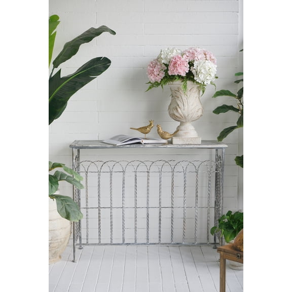 Dokea Rustic Iron Arched Console Table - 40x14x31" Weathered Silver Accent Table - Console Tables