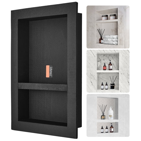 GVCXZBSS Shower Niche - 16" x 24" Double Shelf, Black - Tile Ready Wall Insert