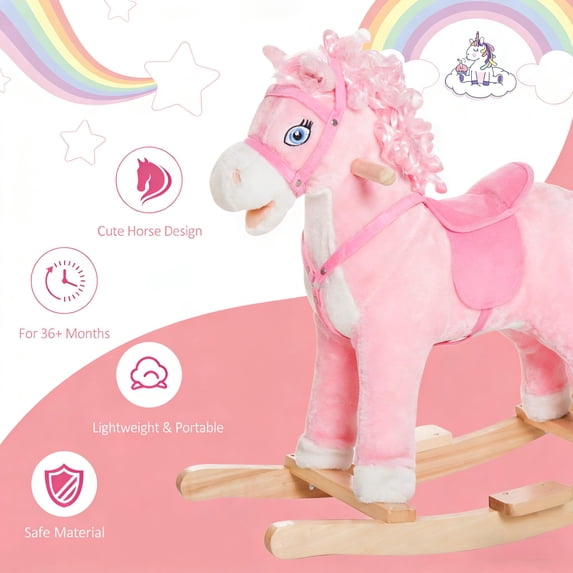 GVCXZBSS Toddler Plush Rocking Horse Toy, Kids Ride Pink 29”
