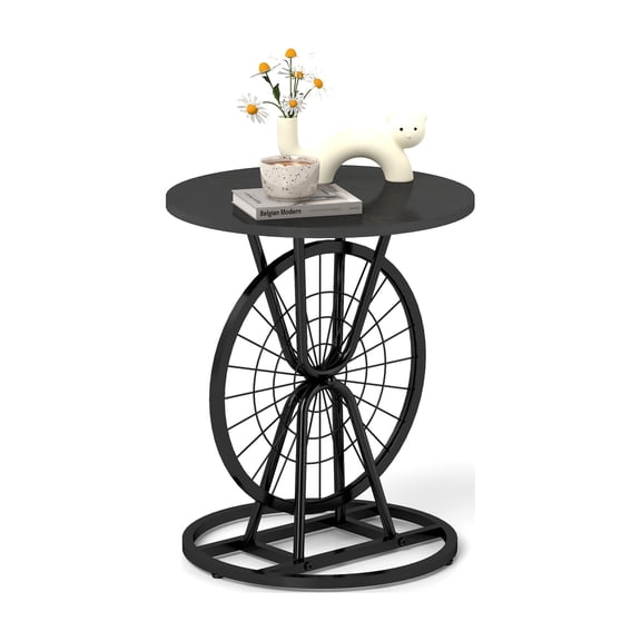 GVCXZBSS Vintage Industrial Wheel Side Table - 2 Piece Metal Accent Table, Round Coffee Table for Living Room - Coffee Tables