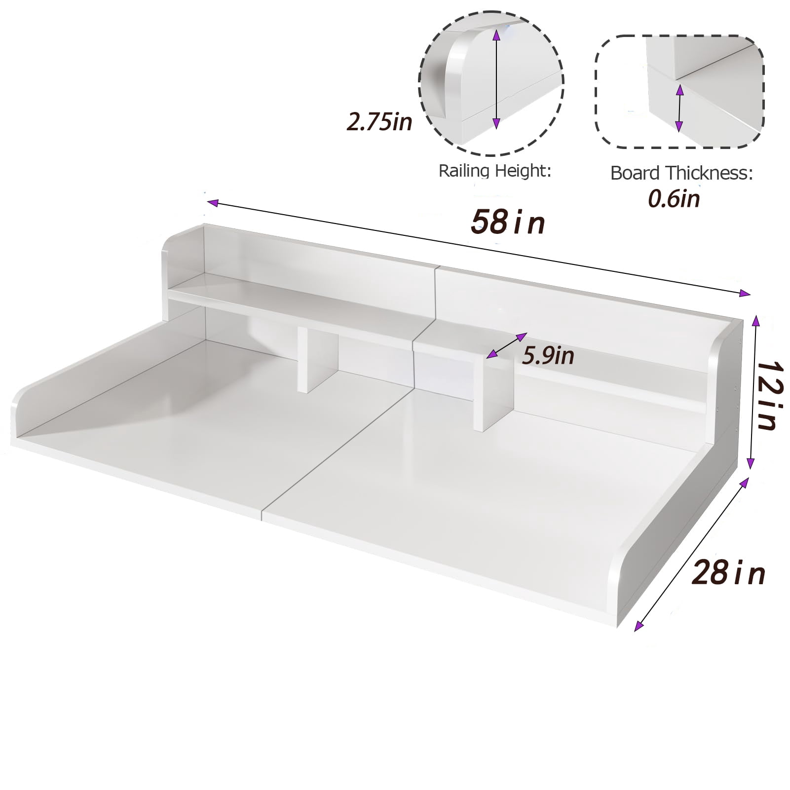 GVCXZBSS Washer Dryer Countertop Organizer - 58” x 28” White MDF Shelf Topper