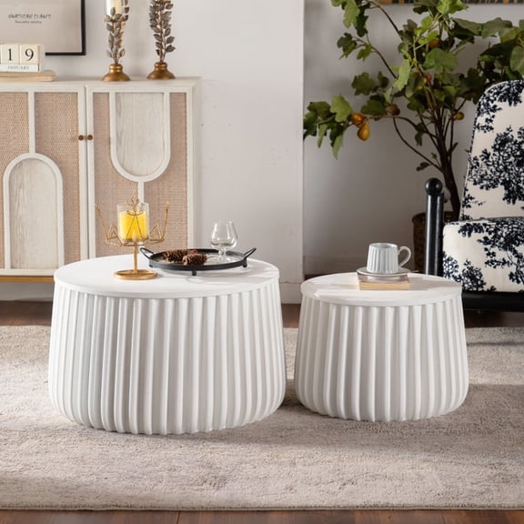 GVCXZBSS White Round Storage Table Set with Lift-Off Lid, Nesting Design