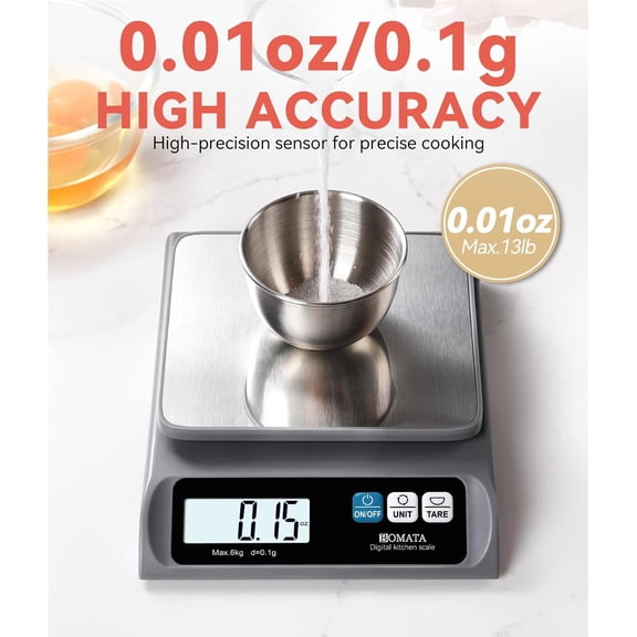 GVDCC-0.1g/ 13lb Food Scale, Digital Kitchen Scale with Removable Stainless Steel Pan, Backlit LCD Display, for Cooking, Baking B621 Grey