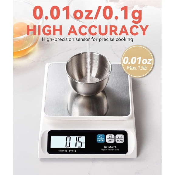 GVDCC-0.1g/ 13lb Food Scale, Digital Kitchen Scale with Removable Stainless Steel Pan, Backlit LCD Display, for Cooking, Baking B621 White