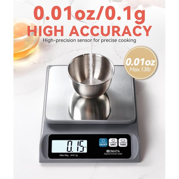 GVDCC-0.1g/ 13lb Food Scale, USB Rechargeable, Digital Kitchen Scale with Removable Stainless Steel Pan, Backlit LCD Display, for Cooking, Baking B621 Grey