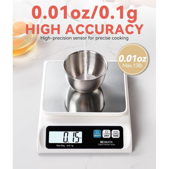 GVDCC-0.1g/ 13lb Food Scale, USB Rechargeable, Digital Kitchen Scale with Removable Stainless Steel Pan, Backlit LCD Display, for Cooking, Baking B621 White
