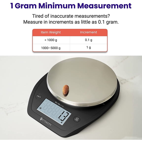 GVDCC-0.1g Food Scale, Bowl, Digital Grams and Ounces for Weight Loss, Dieting, Baking, Cooking, and Meal Prep, 11lb/5kg, Stainless Steel Black