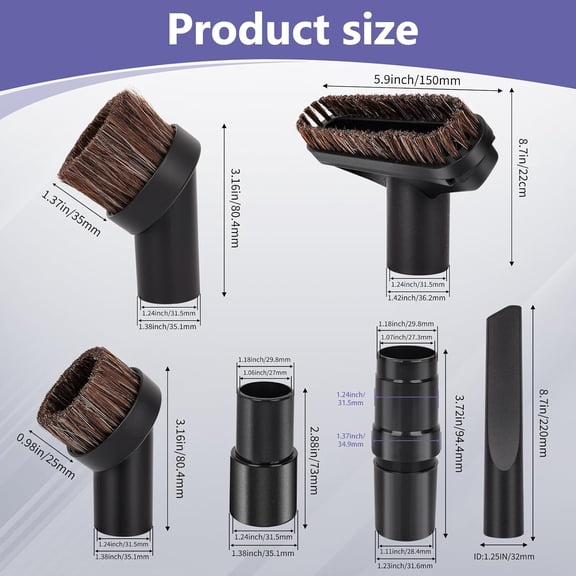 GVDCC-1 1/4 Inch(32mm) Vacuum Attachments for Shark Vacuum Brush Attachment,Replacment Horse Hair Brush Accessories Kit with Hose Adapter for Most Household Vacuum Cleaners 6-Pack