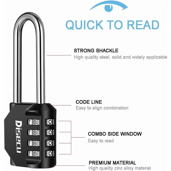 GVDCC-1 Pack 4 Digit Combination Lock, 2.6 Inch Long Shackle Outdoor Waterproof Padlock with Heavy Duty Steel Cable for Bike, Gate, Fence (Black)