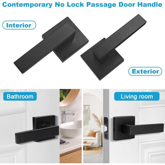GVDCC-1 Pack Passage Door Handle Matte Black Door Lever, Interior Door Knob Square Heavy Duty Non-Locking Handlesets Hall Closet Handle, Reversible for Right & Left Sided Doors