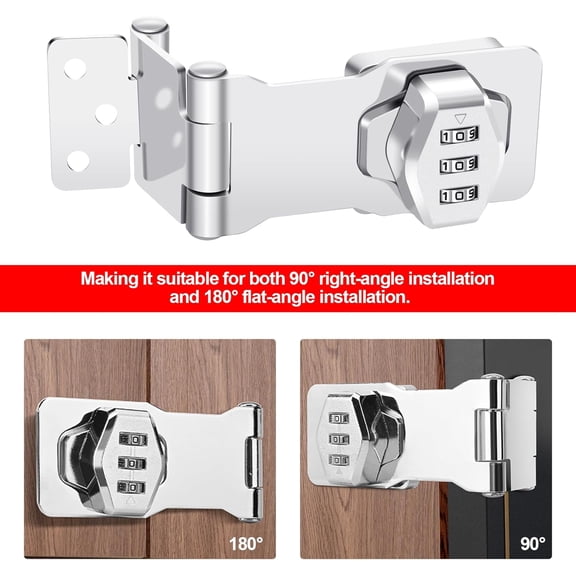 GVDCC-1 Pack Password Rotary Hasp Locks, Collapsible Solid 304 Stainless Steel File Cabinet Lock Desk Drawer Lock, for 90 Degree and 180 Degree Drawers, Dabinets, Doors, Flip Barn Door, Outdoor (Whit