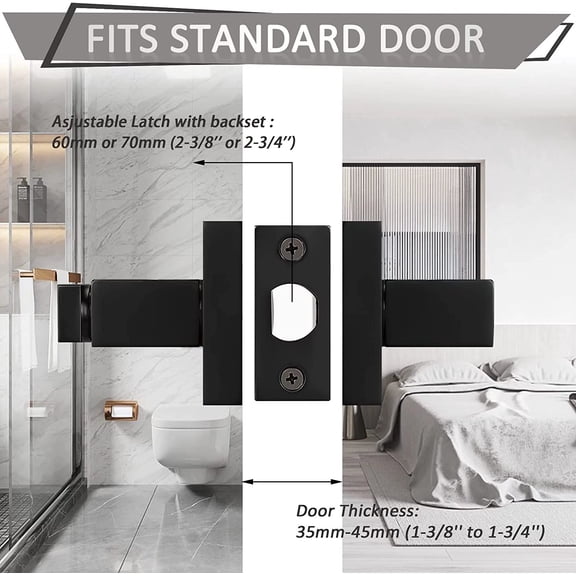 GVDCC-1 Pack Privacy Door Handles,Heavy Duty Matte Black Door Lever Hardware,Keyless Interior Door Knob Lockset for Bedroom Bathroom