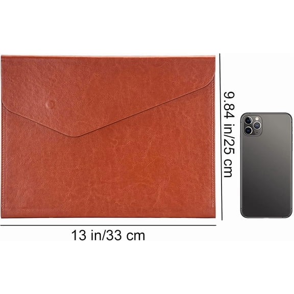 GVDCC-1 Piece File Folders PU Leather Expanding Document Holder File Jacket Filing Envelope for A4 Letter Size Paper with Invisible Magnetic Closure Brown
