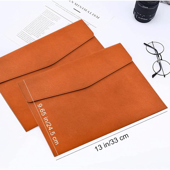 GVDCC-1 Piece PU Leather Envelope File Folders A4 Paper Document Filing Envelope Document Organizer Leather Portfolio Folder Holder with Magnetic Closure (Brown)