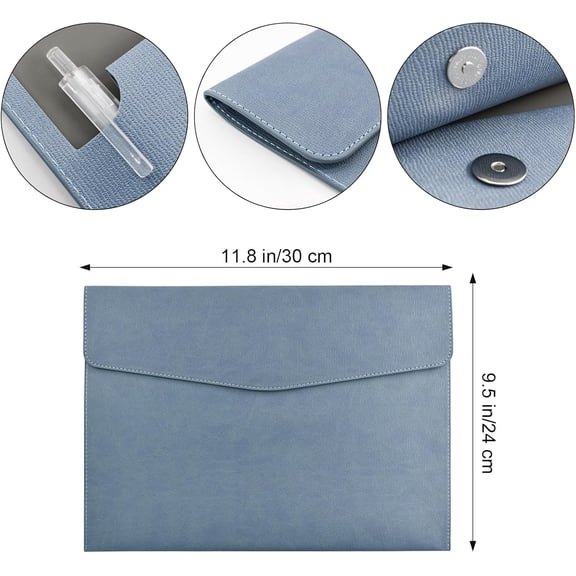 GVDCC-1 Piece PU Leather Envelope File Folders A4 Paper Document Filing Envelope Document Organizer Leather Portfolio Folder Holder with Magnetic Closure (Blue)