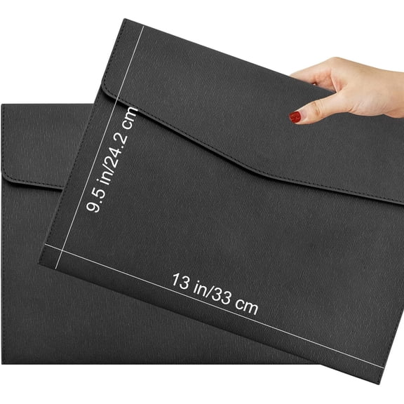 GVDCC-1 Piece PU Leather Envelope File Folders A4 Paper Document Filing Envelope Document Organizer Leather Portfolio Folder Holder with Magnetic Closure (Black)