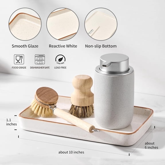 GVDCC-10"6"1" Bathroom Vanity Tray for Countertop- Ceramic Decorative Organizer Tray for Dresser Tops, Toilet, Perfume, Sponge Holder Soap Dish Dispenser for Kitchen Counter- Reactive White