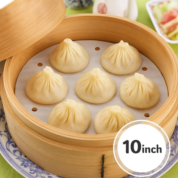 GVDCC -10 Inch Air Fryer Liners, Set of 200, Bamboo Steamer Liners/Dumpling Steamer Paper/Perforated Air Fryer Parchment Paper Sheet for Airfryer, Steaming Basket and More