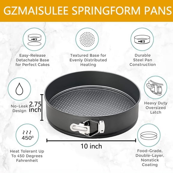 GVDCC-10 Inch Springform Pan Baking Pans Round Leakproof Nonstick Removable Bottom Bakeware for Cake, Cheesecakes, Pizza, and Quiches