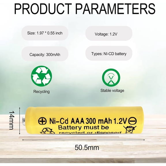 GVDCC-10 Packs AAA Size 300mah 1.2 Volt Nicd Solar Batteries, NICD Triple A 1.2V Rechargeable Battery for Outside Light, LED String Lights, Pathway Lights,Lantern, TV Remote