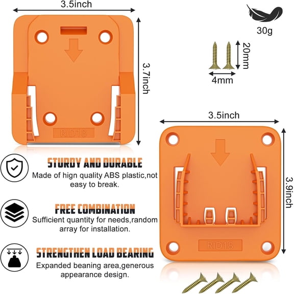 GVDCC-10 Packs Tool Holder and Battery Mount Holder Compatible for RIDGID 18V, 5 Pack Battery Mounts Rack Fit for 18V Batteries, 5 Pack Drill Tool Hangers Storage Organizer(w/40 Screws)