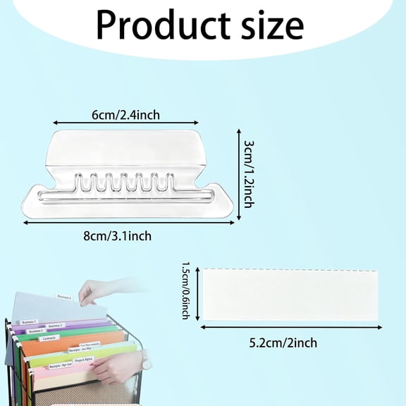 GVDCC-100 Set Clear File Folder Tabs, Include 100 Pcs 3.1 Inch Plastic Hanging Folder Tabs and 100 Pcs 2 Inch Paper Inserts Labels, File Tabs for Hanging File Folders