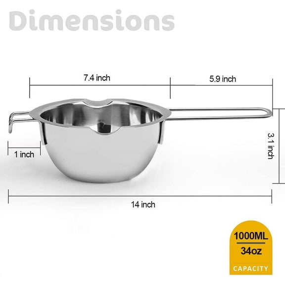 GVDCC-1000ML Upgrade Double Boiler Stainless Steel Melting Pot For Chocolate, Candle and Candy Making (34oz)