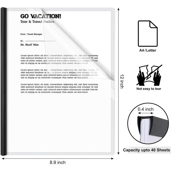 GVDCC-10Pcs Clear Report Covers with Sliding Bar, Plastic Binder Paper Protector, Report Folders with Clear Cover for Resume Portfolio Presentation File Documents, Black
