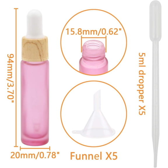 GVDCC-10ml Essential Oil Glass Dropper Bottle, 10pcs Small Glass Bottles with Eye Dropper, Refillable Sample Vials with Funnels & Dropper for Travel, Carrying Outside (Matte Pink)