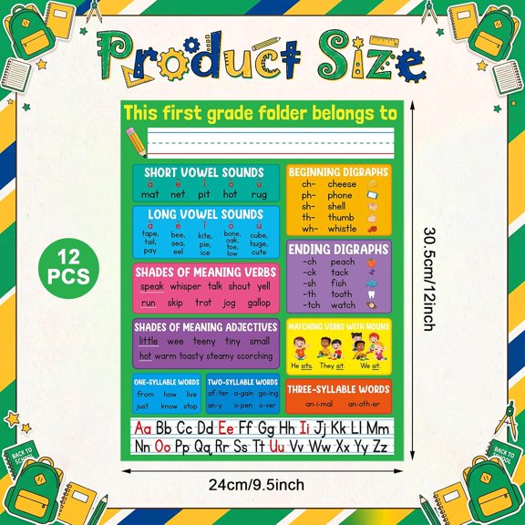 GVDCC-12 Pack Common Core Resource Folders, 9.5 x 12 Inches, Student Take Home Organizer, Classroom Essentials for Teaching Writing Process & Organization, Bulk School Supplies(First Grade)