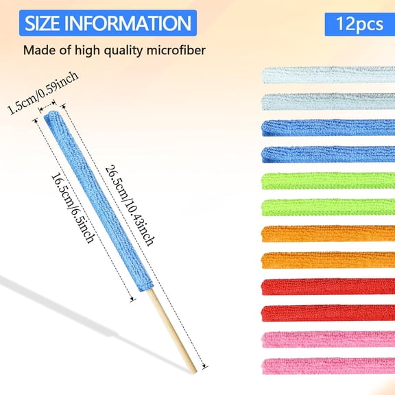 GVDCC-12 Pcs Microfiber Detail Duster Sticks Fan Cleaning Brush Crevice Cleaning Tool AC Vent Cleaner Mini Split Cleaning Kit Fan Blade Cleaner Dusters for Cleaning Home Car Window Blind(Multicolors)