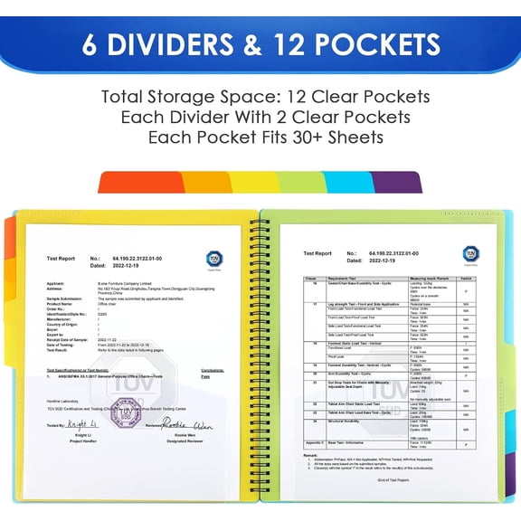 GVDCC-12 Pocket Project Organizer, Letter Size Spiral Binder, Blue | 12 Pocket Storage, Letter Size Fit, Water-Resistant Poly, Zip Pouch Included, Writable Color Tabs