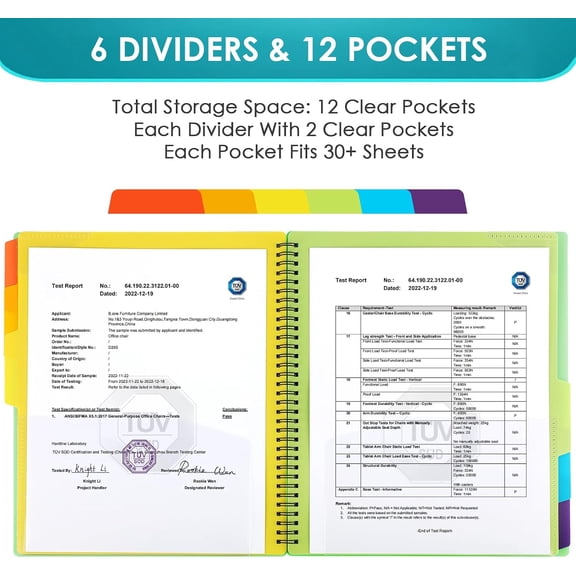 GVDCC-12 Pocket Project Organizer, Letter Size Spiral Binder, Green | 12 Pocket Storage, Letter Size Fit, Water-Resistant Poly, Zip Pouch Included, Writable Color Tabs