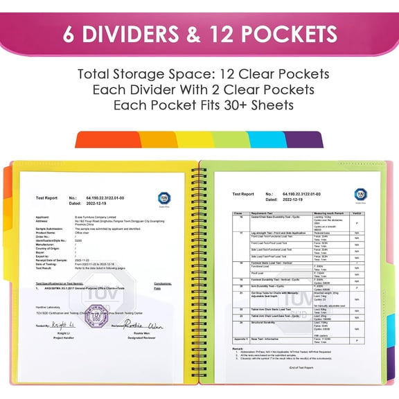 GVDCC-12 Pocket Project Organizer, Letter Size Spiral Binder, Pink | 12 Pocket Storage, Letter Size Fit, Water-Resistant Poly, Zip Pouch Included, Writable Color Tabs