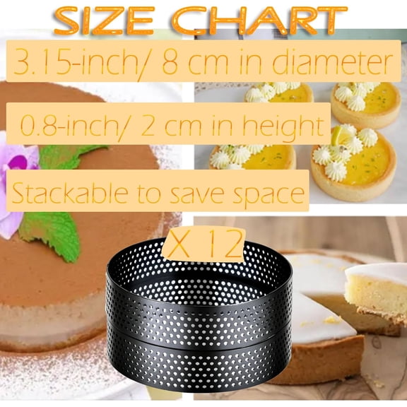 GVDCC-12Pack Perforated Tart Rings Stainless Steel 3.15 Inch Round Mousse Cake Ring Metal Pastry Mold for Baking Cooking Desserts, small fruit tartet crust 8cm