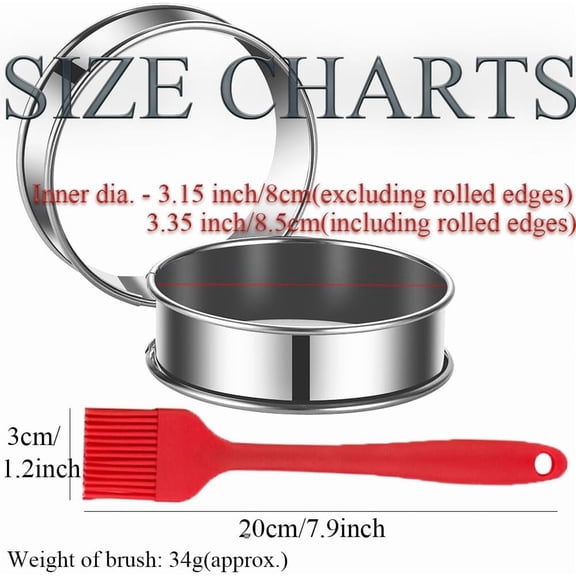 GVDCC-12Packs English Muffin Ring 3.15 Inch Crumpet Rings Stainless Steel Double Rolled Tart Rings, Round Metal Cooking Pastry Ring Molds for baking