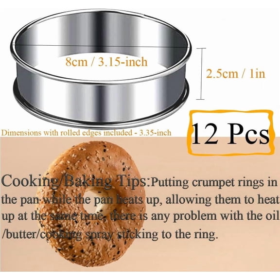 GVDCC-12packs Crumpet Rings 3.15 Inch English Muffin Rings Stainless Steel Double Rolled Nonstick Metal Round Tart Ring Molds for Cookies Cooking Pastry Baking