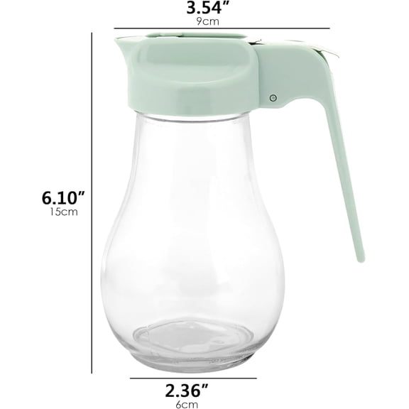 GVDCC-13.5 Oz Syrup Dispenser, No-Drip Pourers for Maple Syrup, Oil Dispenser Bottle with Non-Slip Handle, Honey Jar & Sirop Container, Reusable Syrup Bottle for Kitchen (Green)