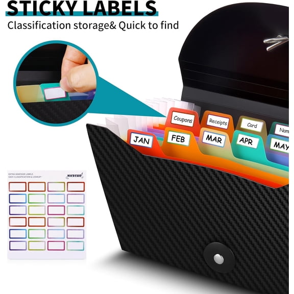 GVDCC-13 Pockets Receipt Coupon Organizer, 7X 4.5 Inches Small Accordion File Organizer with Labels for Receipt Cards, Bill Business, Coupons Storage2Pcs