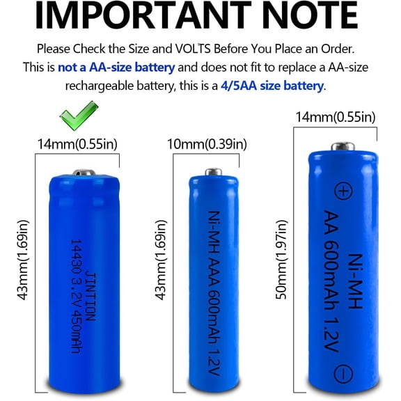 GVDCC-14430 3.2 Volt Rechargeable Solar Battery, Rechargeable LiFePo4 Batteries [ 450mAh 3.2V 8Pack ] for Outdoor Garden Light, Solar Panel Light, Tooth Brush, Shaver, Flashlight