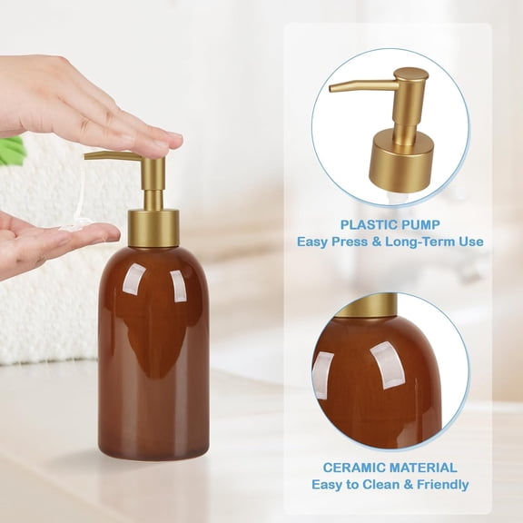 GVDCC-14OZ Ceramic Soap Dispenser Ceramic Soap Pump Dispenser Can Fill Liquid for Bathroom/Kitchen (Amber)